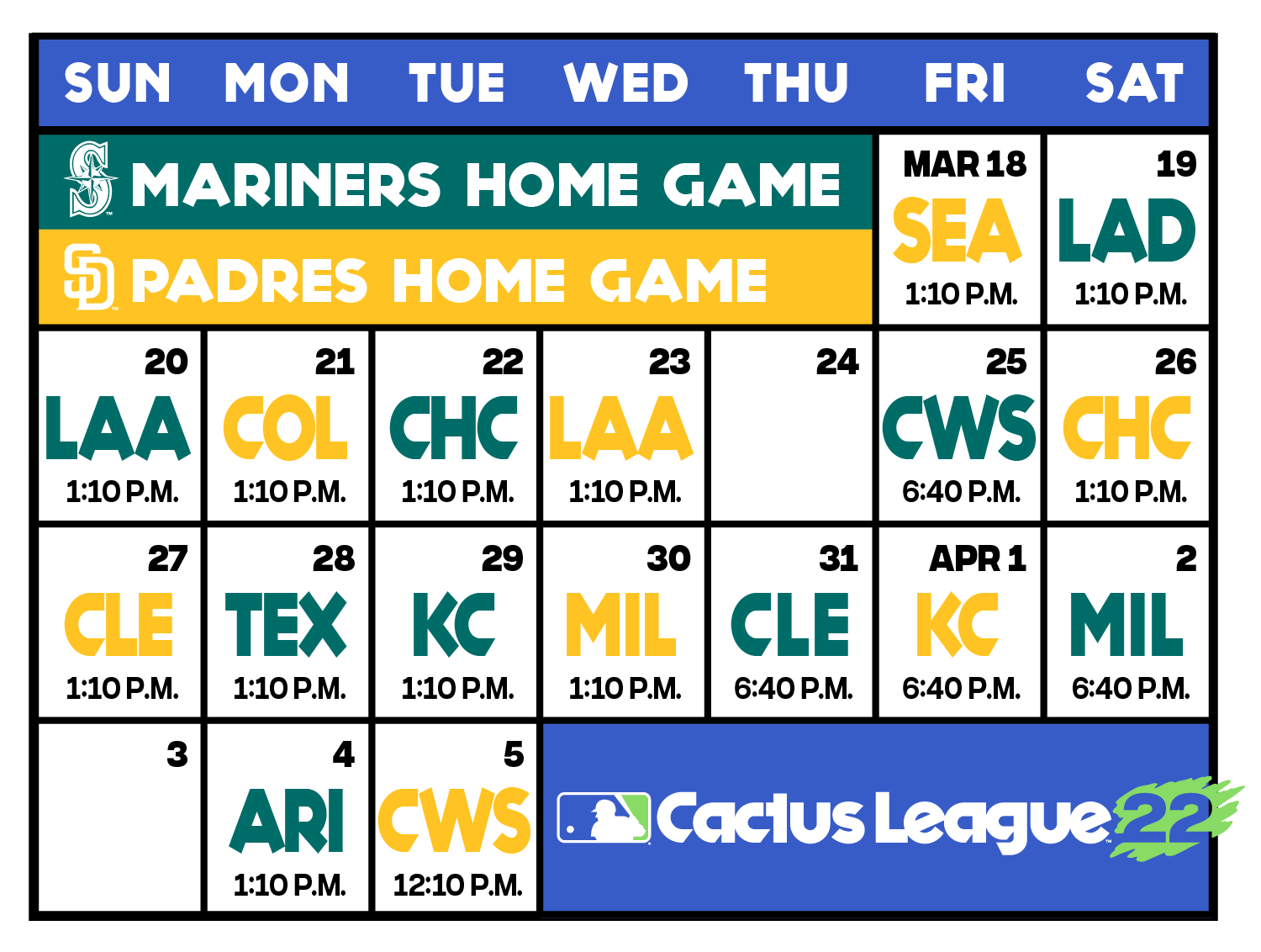 Spring Training Final Schedule with times